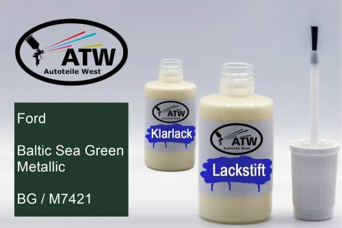 Ford, Baltic Sea Green Metallic, BG / M7421: 20ml Lackstift + 20ml Klarlack - Set, von ATW Autoteile West.